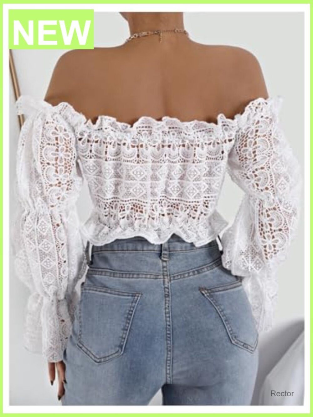 Deep V Neck Ruffle Trim Bell Sleeve Tie Front Lace Crop Top - Picture 2 of 5
